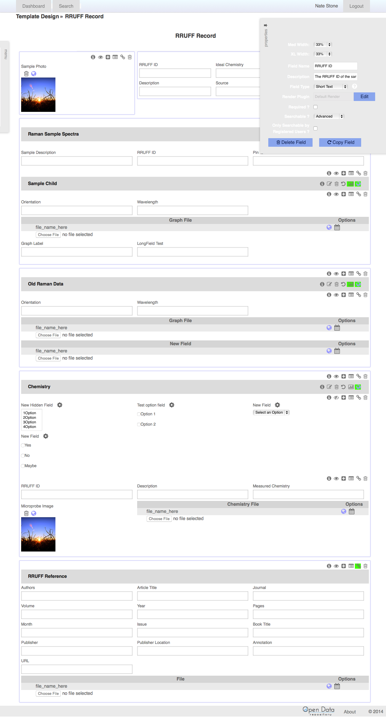 Database Design Showing Field Options